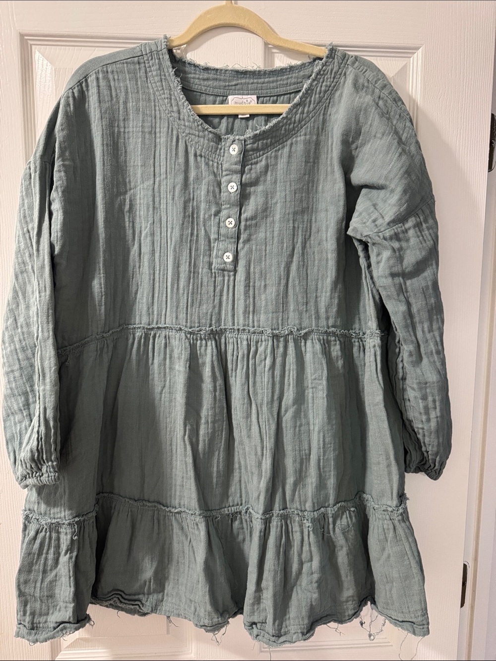 Mud Pie Sage Green Tiered Long-Sleeve Dress